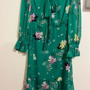Floral Green Long Sleeve Dress
